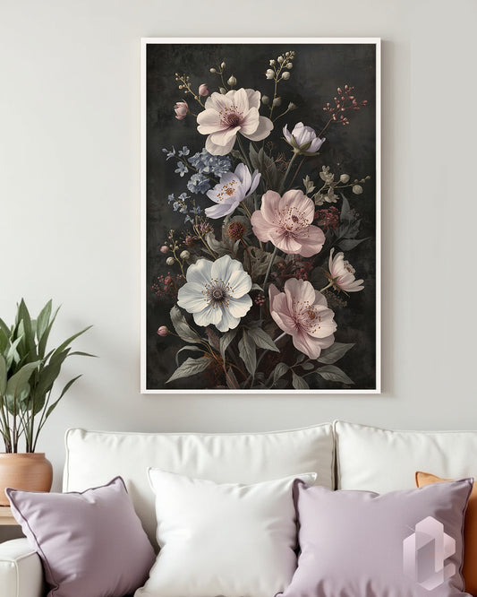 Gerahmtes Poster: Antique Floral Mockup Couch
