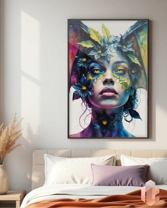Gerahmtes Poster: Motiv Bat Woman im Schlafzimmer