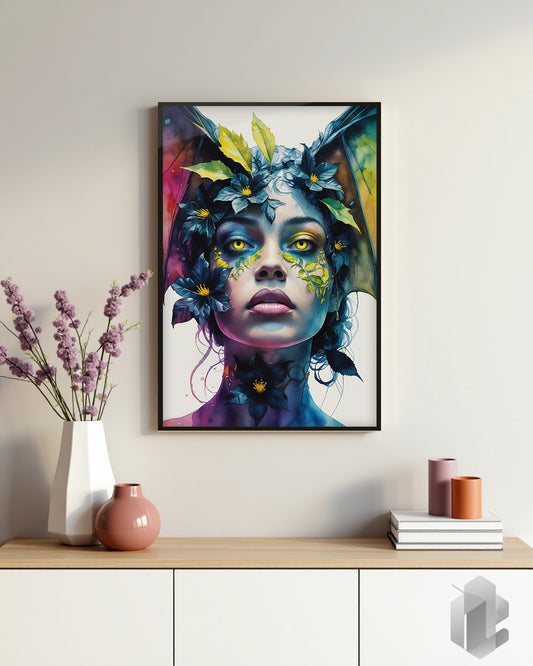 Gerahmtes Poster: Motiv Bat Woman auf Kommode