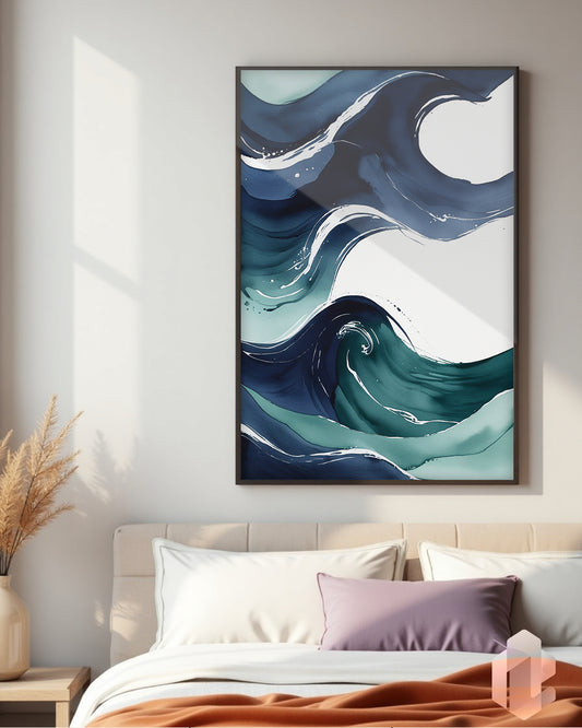 Gerahmtes Poster: Motiv Blue Waves im Schlafzimmer