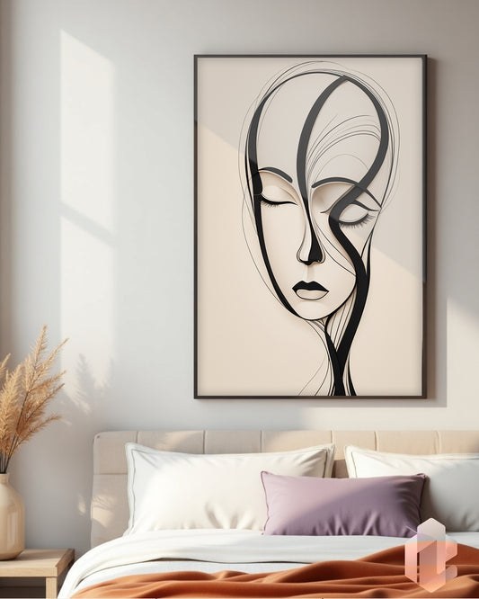 Gerahmtes Poster: Motiv Curved Face im Schlafzimmer