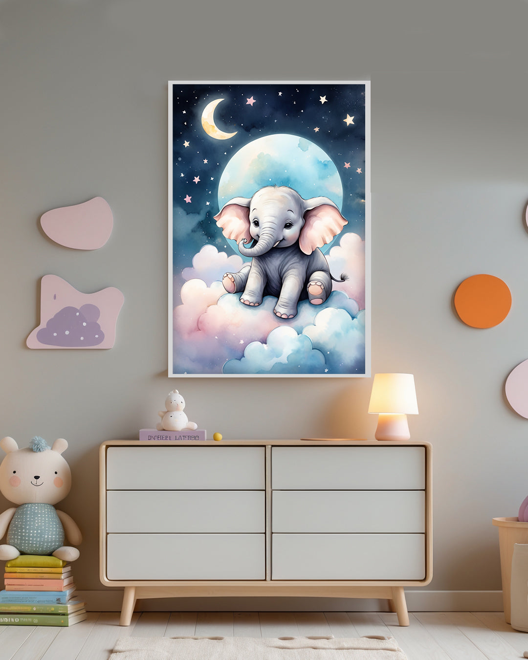 Gerahmtes Poster: Motiv Cute Elephant an Kinderzimmer Wand