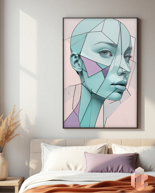Gerahmtes Poster: Motiv Puzzle Face im Schlafzimmer
