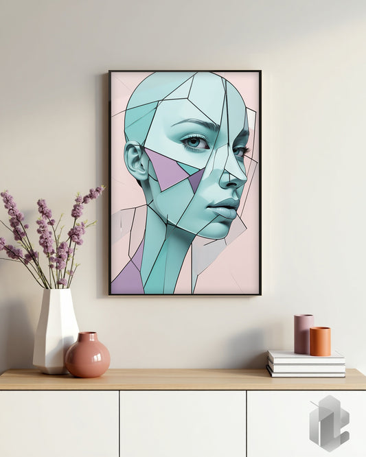 Gerahmtes Poster: Motiv Puzzle Face auf Kommode