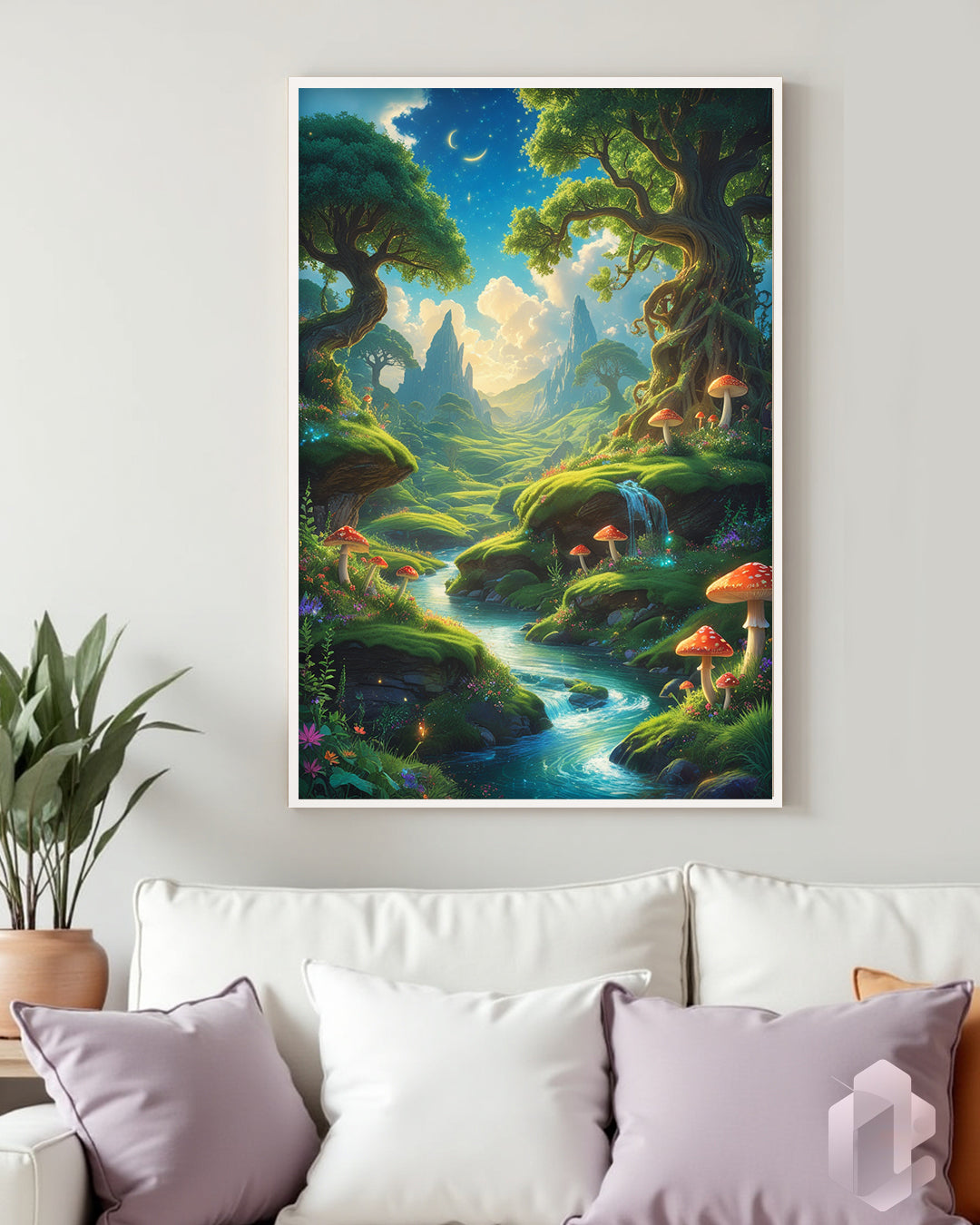 Gerahmtes Poster: Motiv Fantasy Landscape Mockup Couch