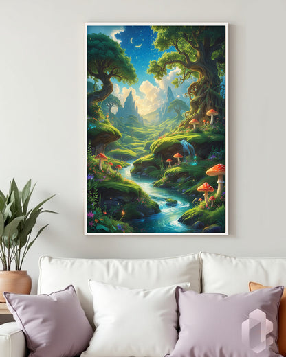Gerahmtes Poster: Motiv Fantasy Landscape Mockup Couch