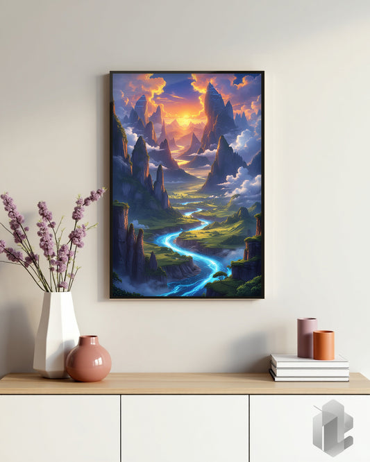 Gerahmtes Poster: Motiv Fantasy Landscape 2 auf Kommode