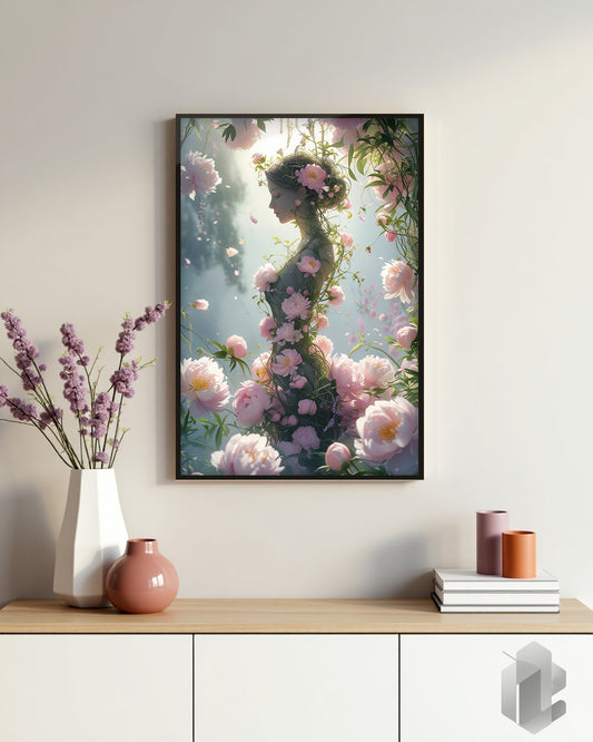 Gerahmtes Poster: Motiv Floral Scilence auf Kommode