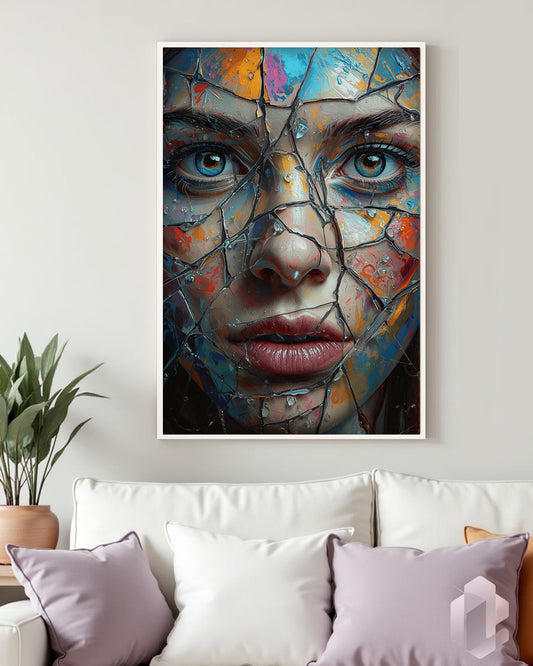 Gerahmtes Poster: Fragmented Face Art Mockup Couch