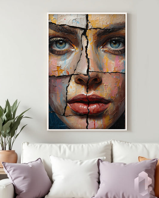 Gerahmtes Poster: Fragmented Face Mockup Couch