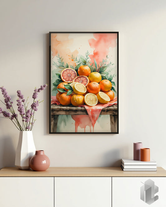 Gerahmtes Poster: Motiv Fruitful Stillness auf Kommode