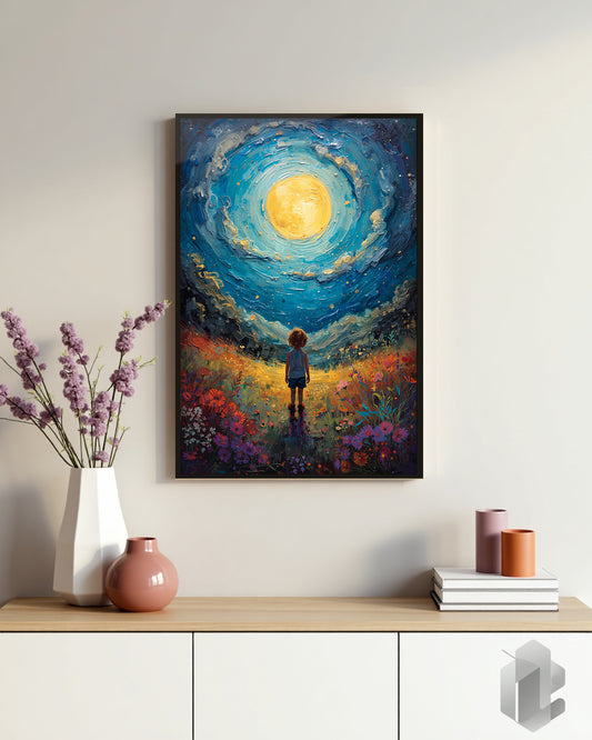 Gerahmtes Poster: Gazing Child auf Kommode