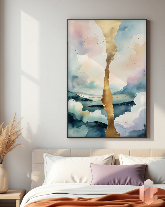 Gerahmtes Poster: Motiv Golden Cut im Schlafzimmer