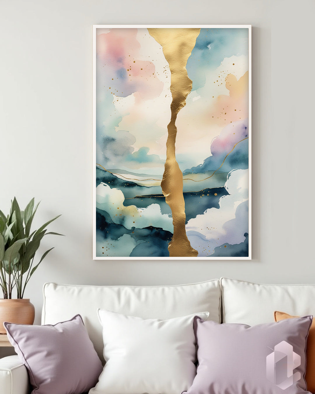 Gerahmtes Poster: Motiv Golden Cut Mockup Couch