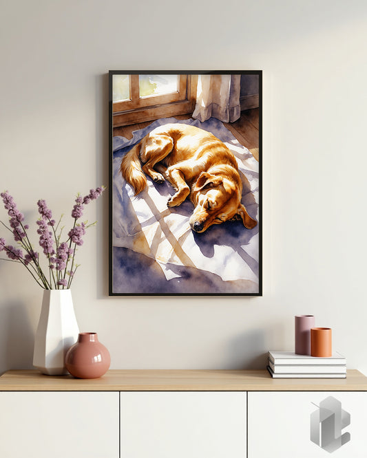 Gerahmtes Poster: Motiv Lazy Dog auf Kommode