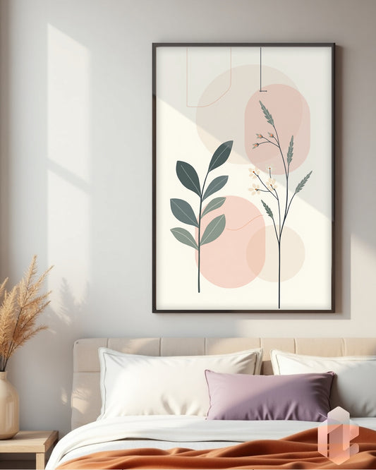 Gerahmtes Poster: Motiv Round Shape Leafs 1 im Schlafzimmer