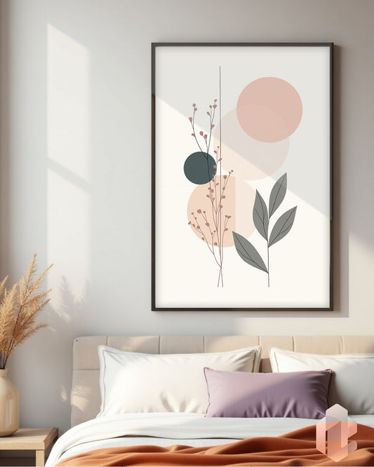 Gerahmtes Poster: Motiv Round Shape Leafs 2 im Schlafzimmer
