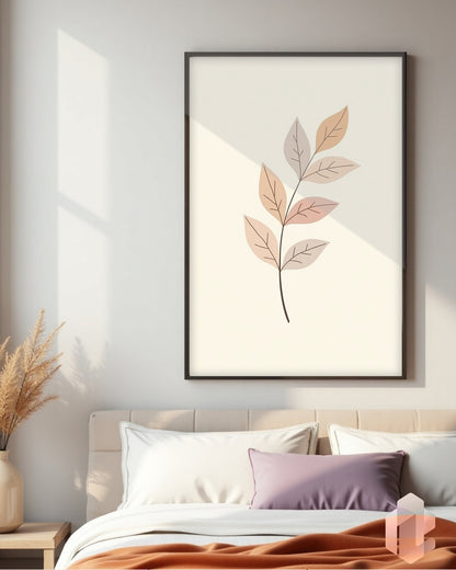 Gerahmtes Poster: Motiv Round Bronze Leaf im Schlafzimmer