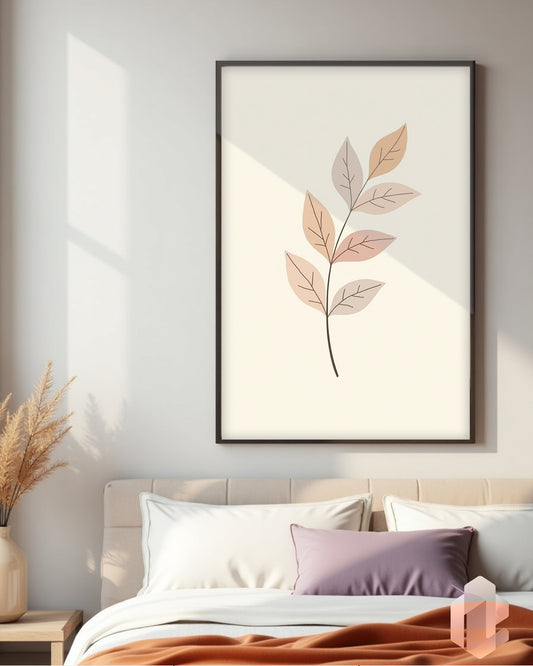 Gerahmtes Poster: Motiv Round Bronze Leaf im Schlafzimmer