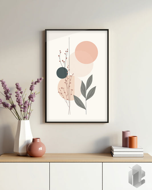 Gerahmtes Poster: Motiv Round Shape Leafs 2 auf Kommode