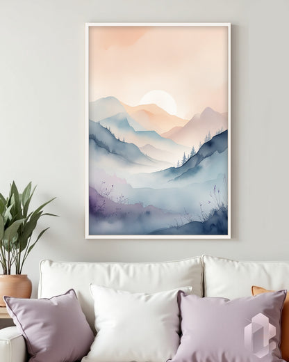 Gerahmtes Poster: Motiv Pastel Landscape Mockup Couch