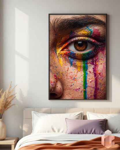 Gerahmtes Poster: Rainbow Eye Art im Schlafzimmer