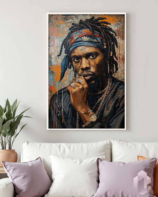 Gerahmtes Poster: Rapper 90s gangster Mockup Couch