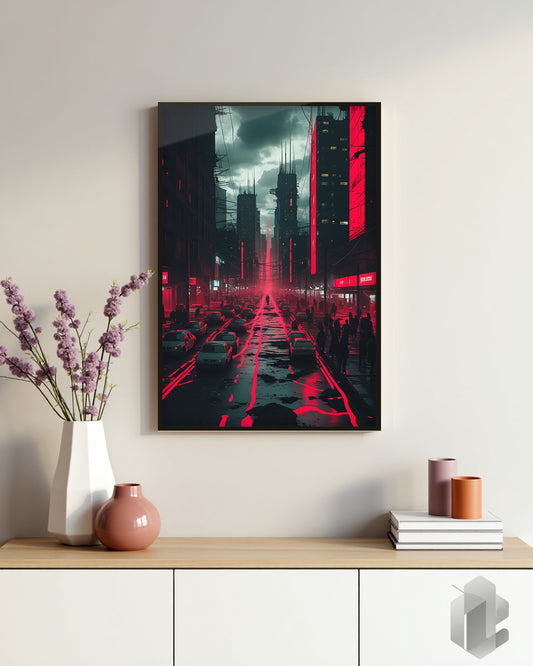 Gerahmtes Poster: Motiv Red Afterglow auf Kommode