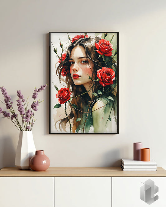 Gerahmtes Poster: Motiv Red Roses auf Kommode