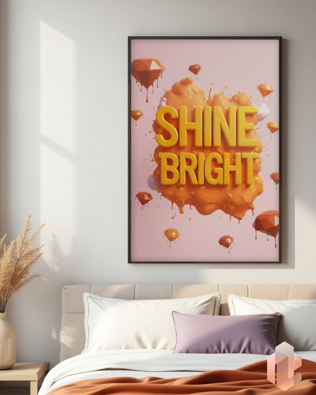Gerahmtes Poster: Shine Bright Quote im Schlafzimmer