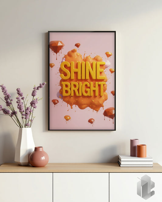 Gerahmtes Poster: Shine Bright Quote auf Kommode