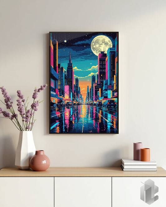Gerahmtes Poster: Motiv Urban Kaleidoscope auf Kommode