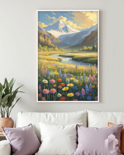 Gerahmtes Poster: Motiv Wildflower Valley Mockup Couch