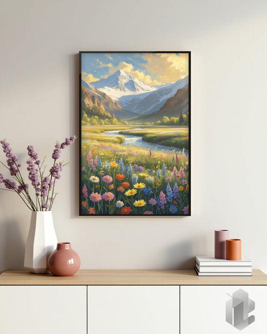 Gerahmtes Poster: Motiv Wildflower Valley auf Kommode