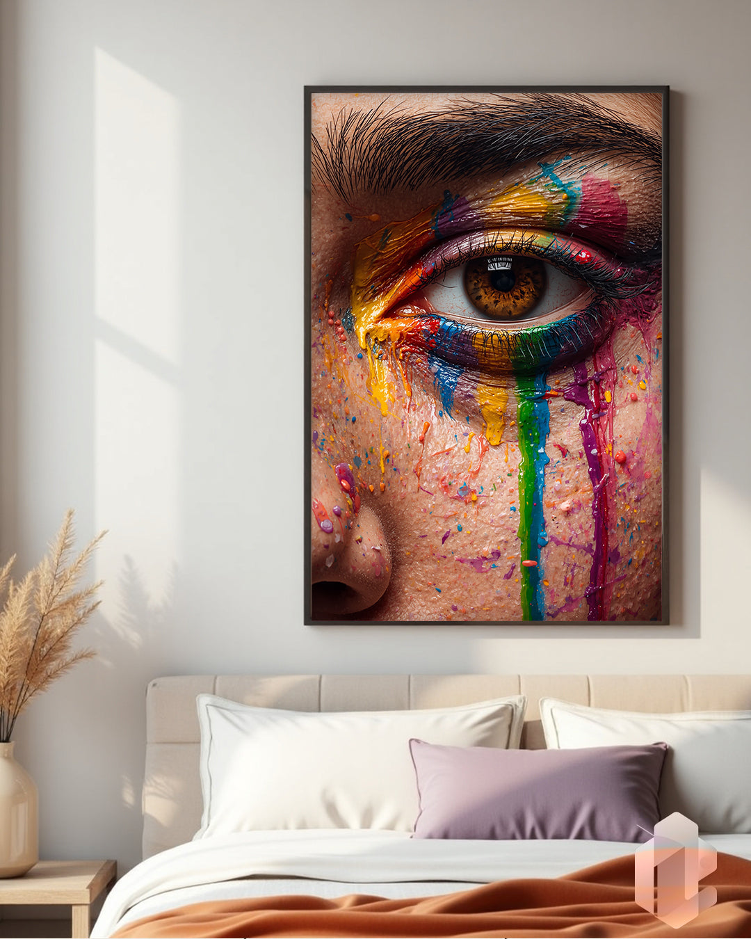 Modernes Poster „Rainbow Eye“ – Statement-Wandbild für Wohnzimmer, Büro oder Flur, das Individualität und Ausdruck zeigt.