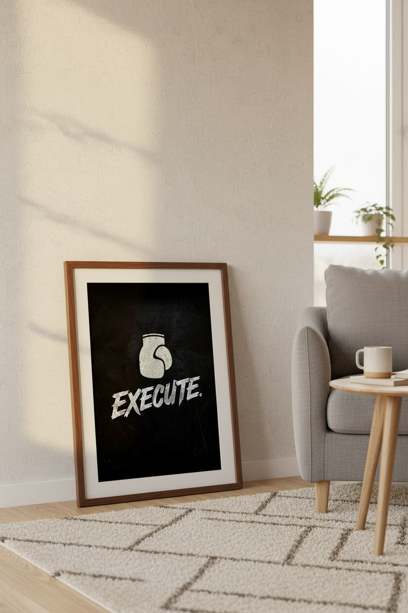 Minimalistisches Motivationsposter EXECUTE mit Boxhandschuh Icon 30x40