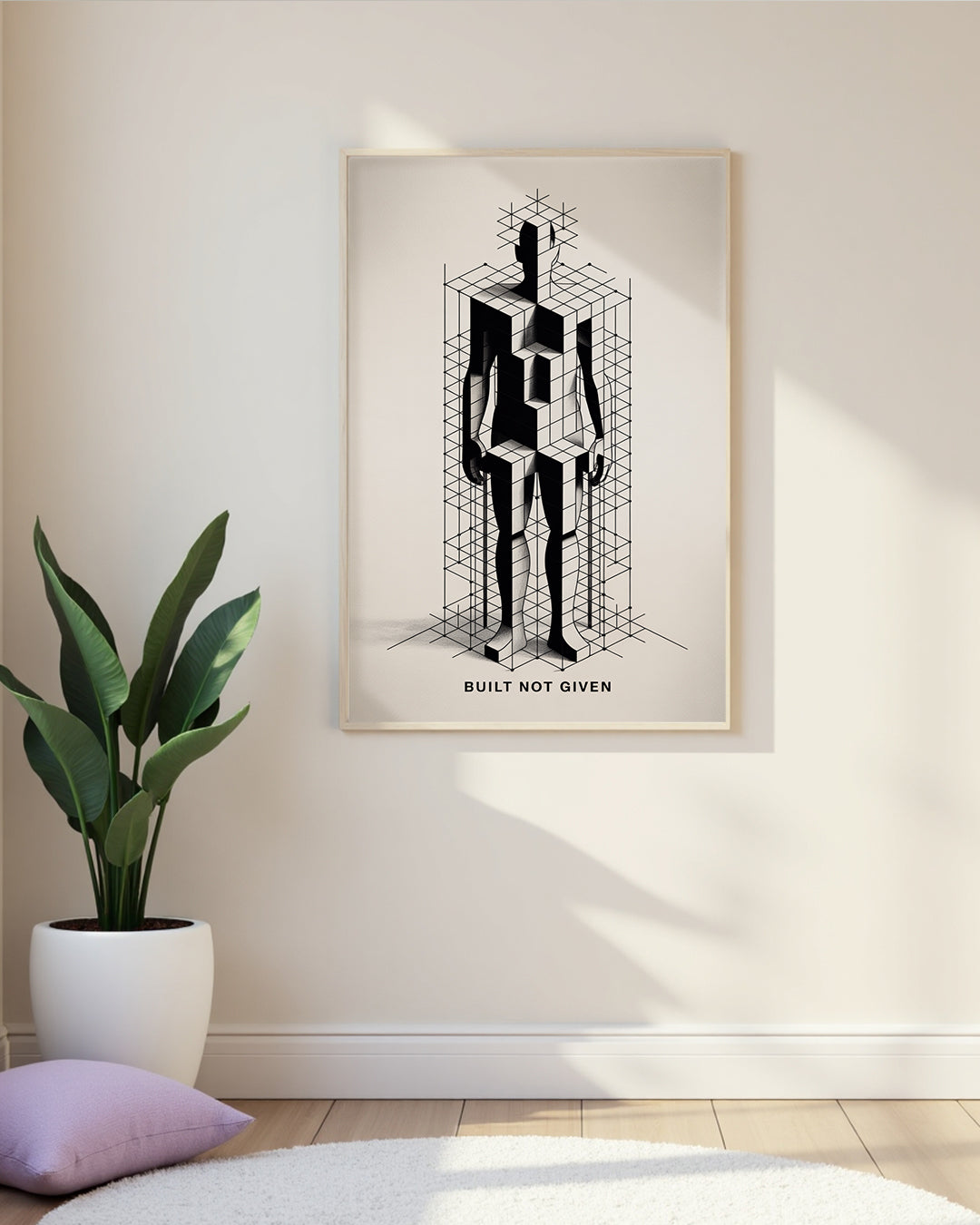 Schwarz-Weiß Poster „Built Not Given“ für affirmation und motivation