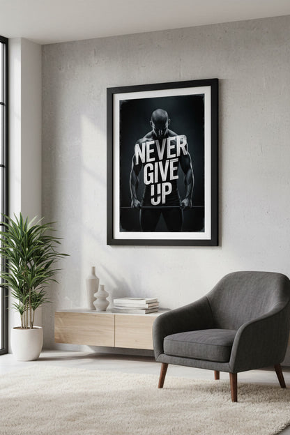 Never Give Up Poster als Motivation Wandbild für Gym und Home Gym