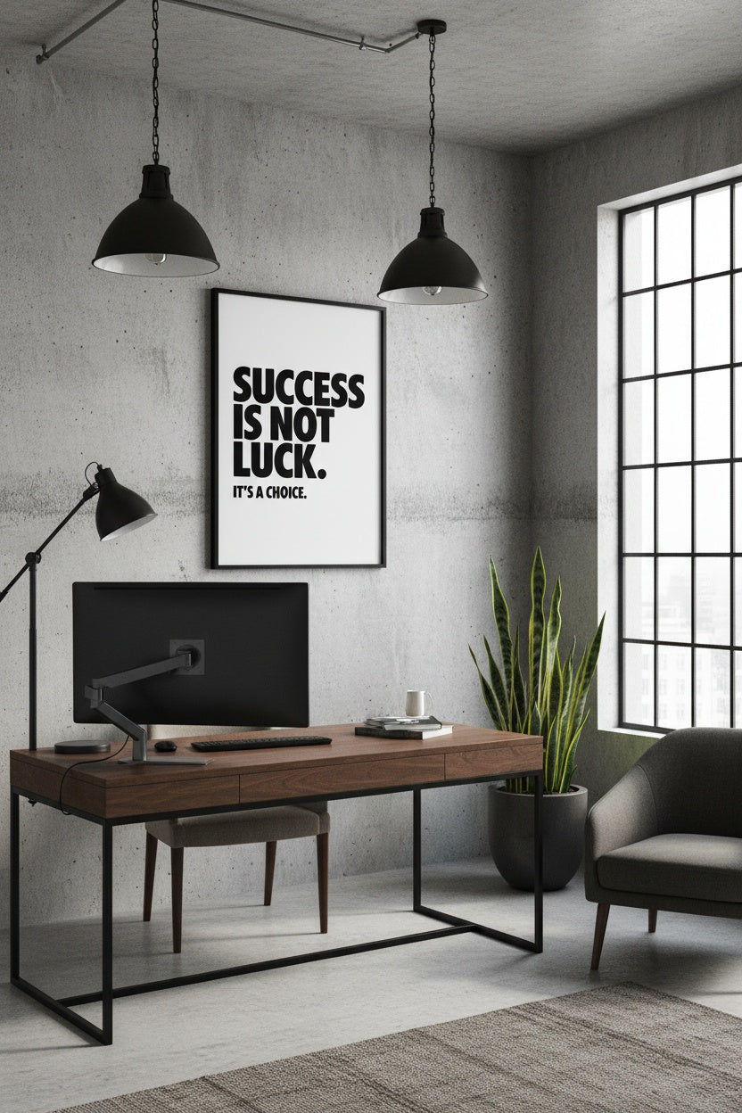 Inspirierendes Schwarz-Weiß-Poster mit dem Statement ‚Success is Not Luck; It’s a Choice‘, 30x40 cm.