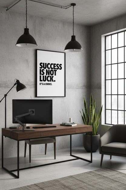 Inspirierendes Schwarz-Weiß-Poster mit dem Statement ‚Success is Not Luck; It’s a Choice‘, 30x40 cm.