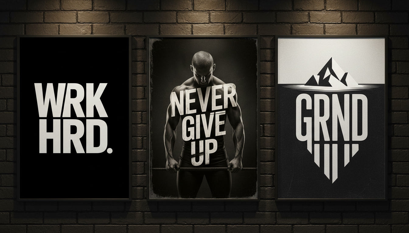 Modernes Posterset für Motivation und Mindset an Wand hängend