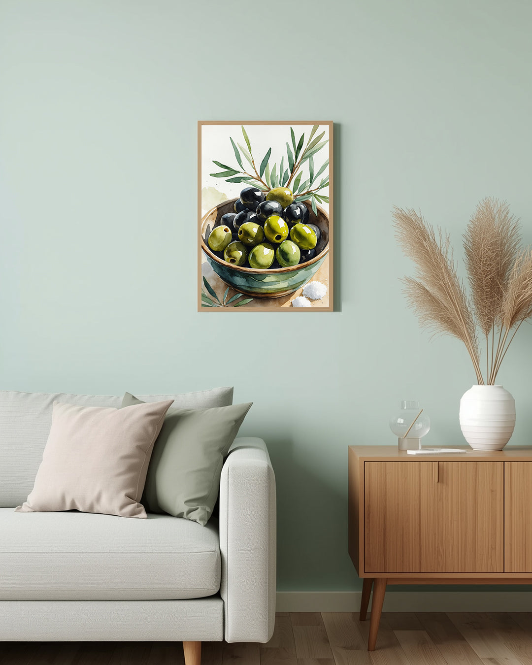 Stillleben „Olives“ Poster: Natürliches Wandbild für Wohnzimmer und Esszimmer, das zeitlosen Charme versprüht