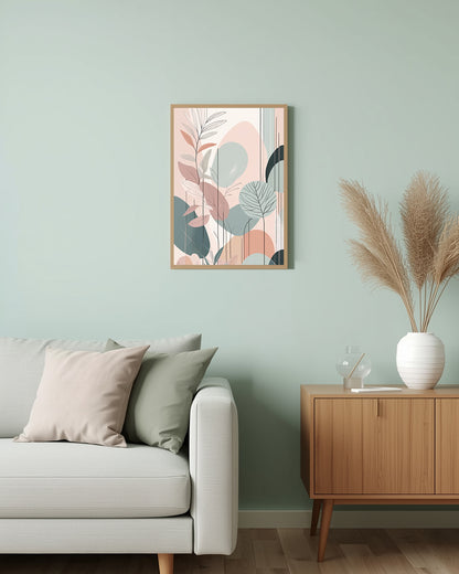 Pastellfarben „Pastel Leafs I“ Poster: Beruhigende Wanddekoration mit Blättern in sanften Farben für dein Zuhause
