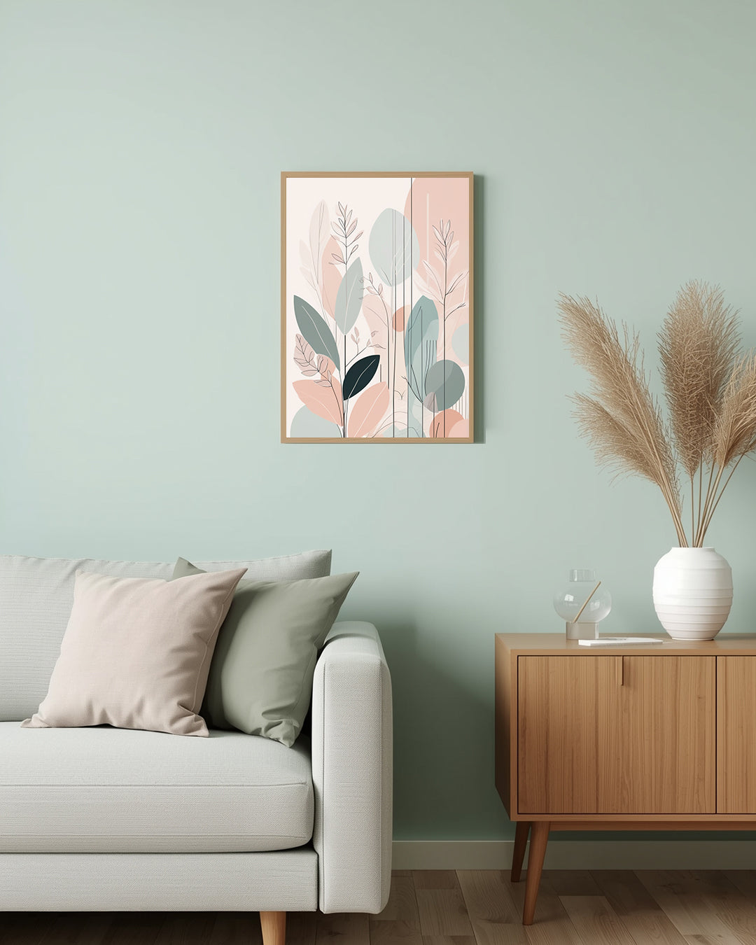 Pastellfarben „Pastel Leafs II“: Beruhigende Wanddekoration mit sanften Farben für eine ruhige und stilvolle Atmosphäre