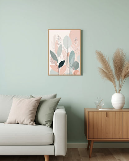 Pastellfarben „Pastel Leafs II“: Beruhigende Wanddekoration mit sanften Farben für eine ruhige und stilvolle Atmosphäre