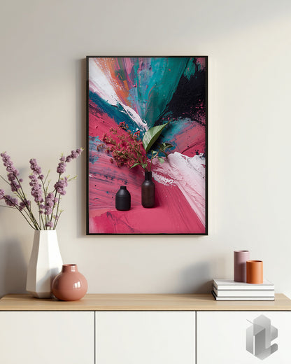 Poster „Colors & Plants“ – harmonische abstrakte Farbkombinationen mit stilvollen Vasen und Pflanzen für Wohnzimmer, Büro oder Flur.