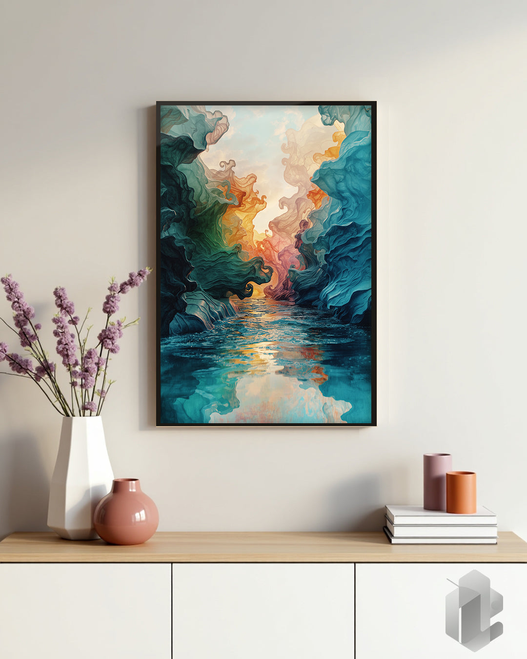 Poster „Nature Veins“ – farbenfroher Fluss in sanften Aquarell-Nebel-Tönen für Wohnzimmer, Schlafzimmer, Flur oder Büro.