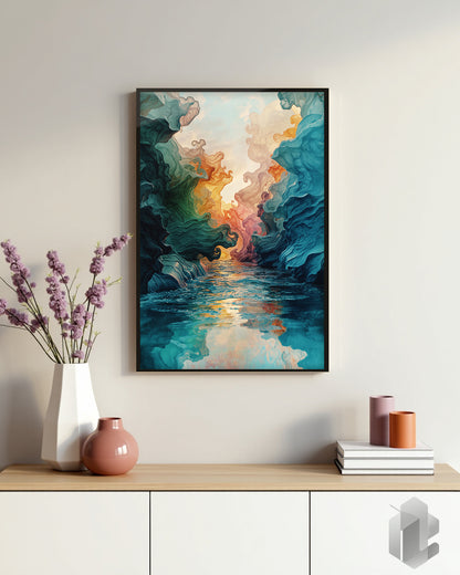 Poster „Nature Veins“ – farbenfroher Fluss in sanften Aquarell-Nebel-Tönen für Wohnzimmer, Schlafzimmer, Flur oder Büro.