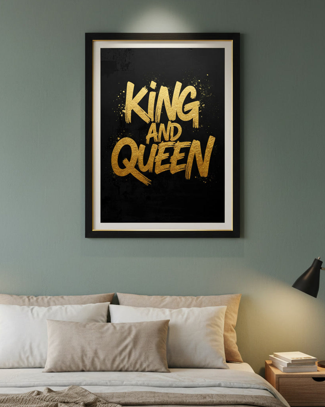 Edles Poster für Paare – 'King & Queen' in goldener Typografie, hochwertiger Druck.