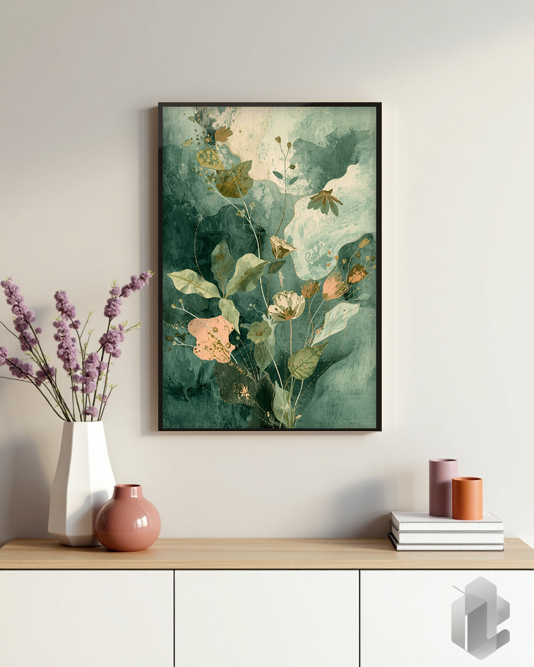 Poster „Vital Bloom“ – sanfte Blätterformen in Naturfarben für Wohnzimmer, Schlafzimmer, Flur oder Büro.